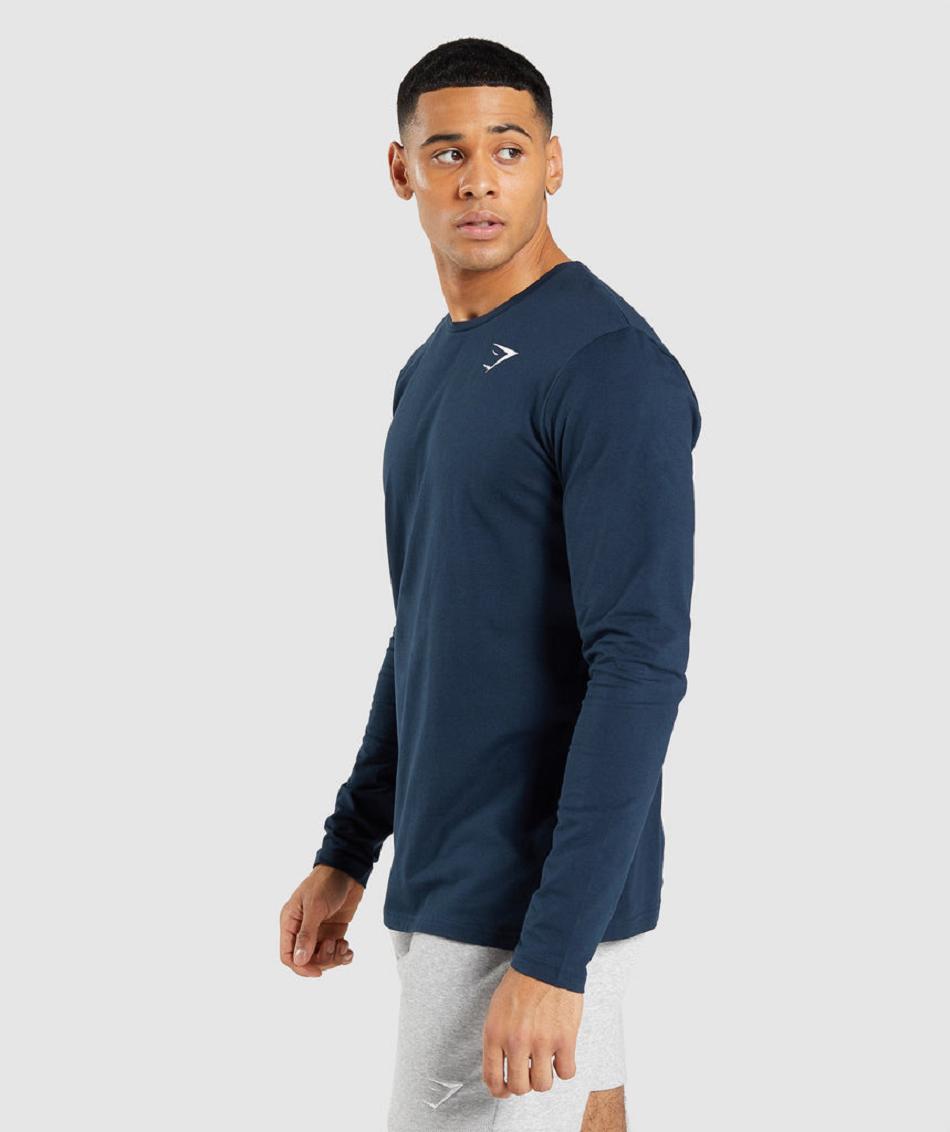 Long Sleeve Gymshark Essential Hombre Azul Marino | CO 3516LIS